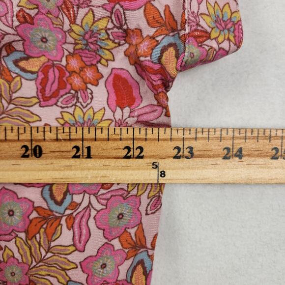 Lucky Brand Button-Up Blouse Women’s SZ L Pink Floral 100% Modal Short Sleeve - Picture 10 of 14